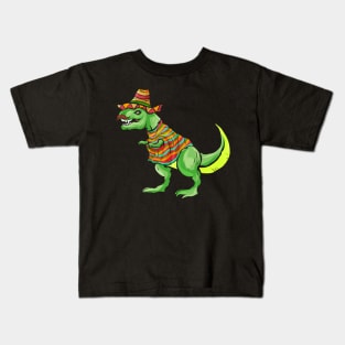 T-Rex Dinosaur With Sombrero And Poncho - Coinco Kids T-Shirt